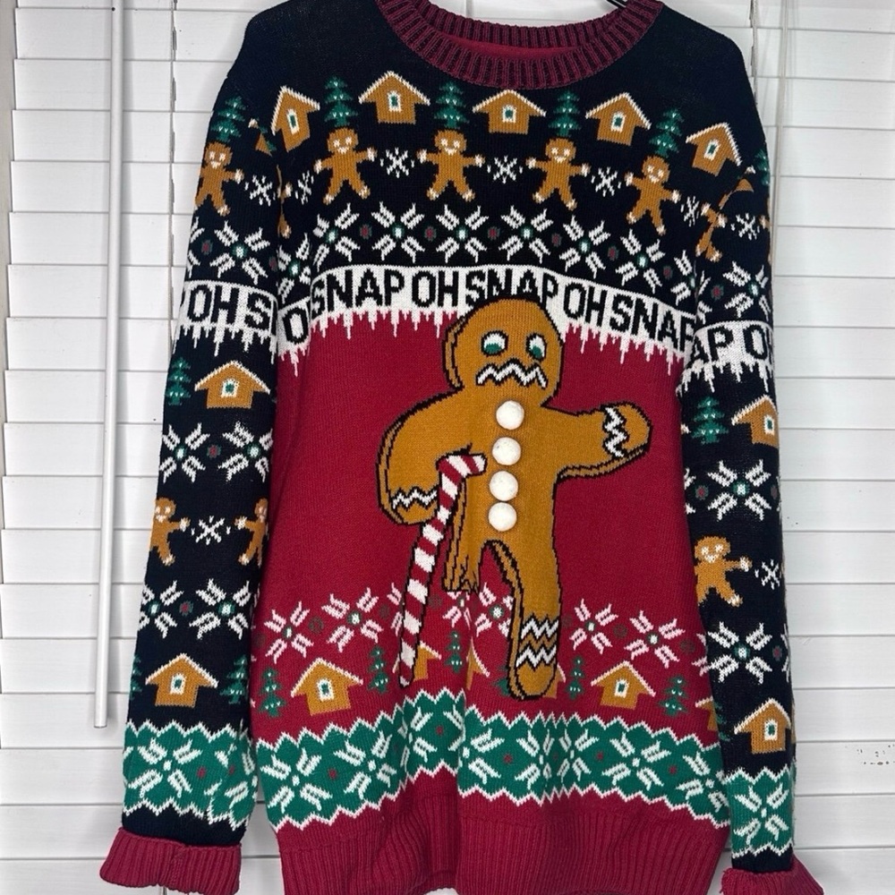 Ugly Christmas Sweater - Red, Black, and Green Gingerbread Crewneck